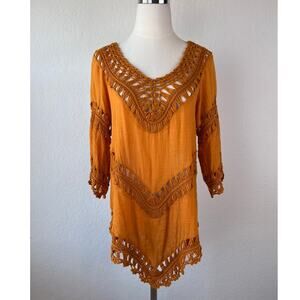 Vintage Y2K Ornage Crochet Blouse Fairycore Whimsy size Medium